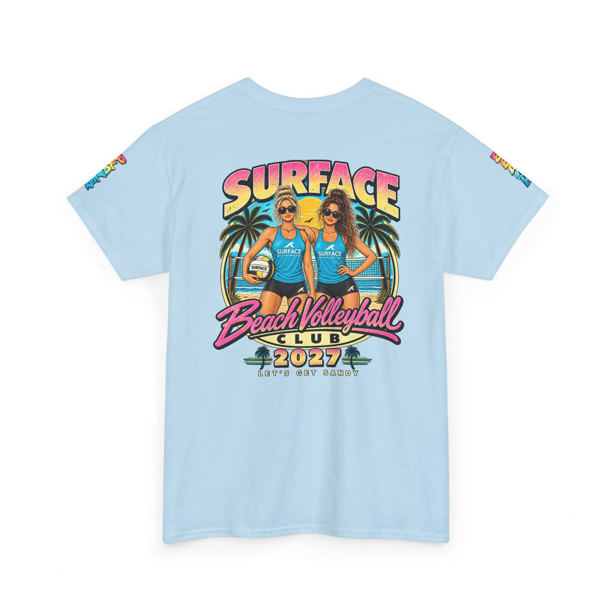 Beach Volleyball Tee — "Surface Beach Volleyball Club 2027" Retro Sunset Shirt