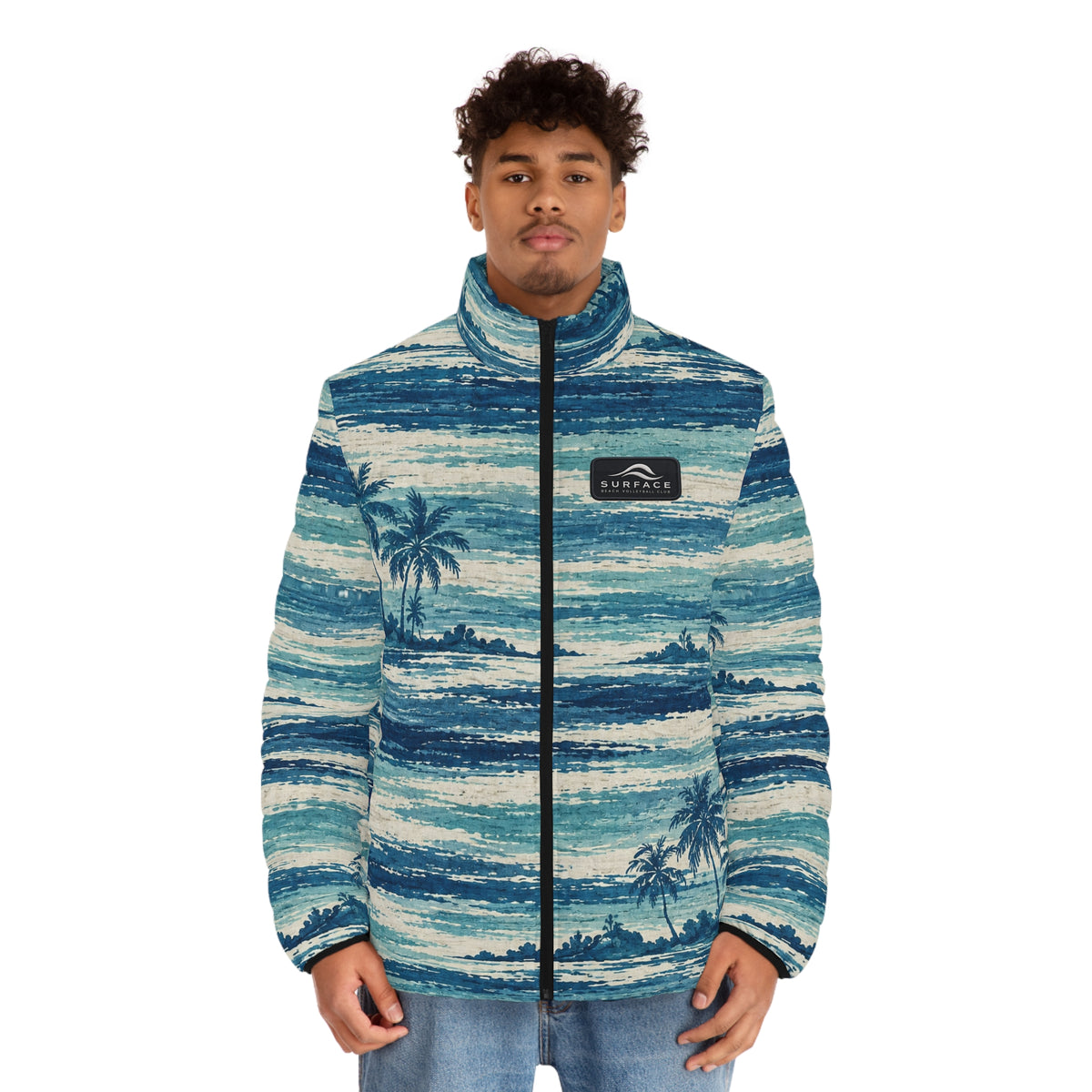 Tropical Ocean Palm Tree Puffer Jacket