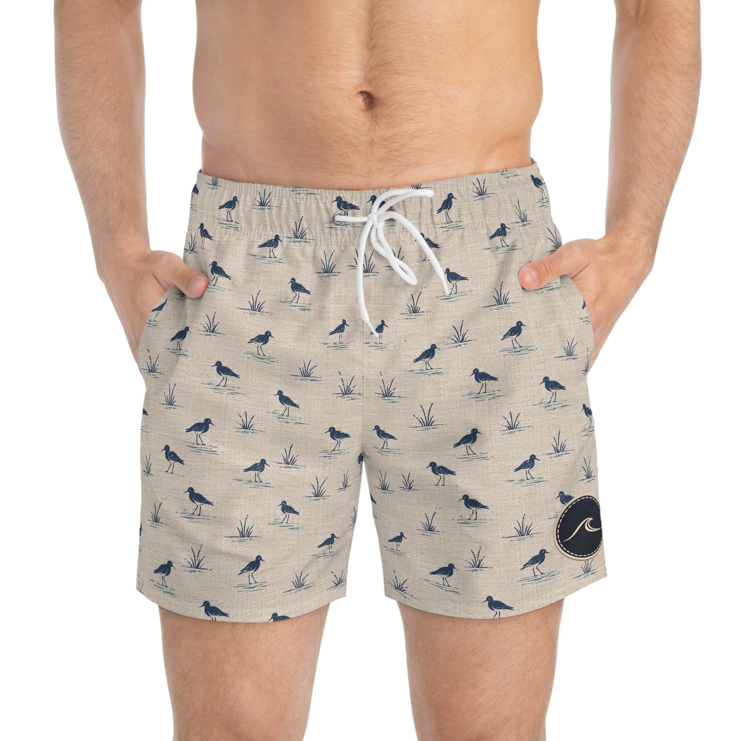 Surfache Men's Coastal Bird Print Swim Trunks — Lightweight All-Over Pattern