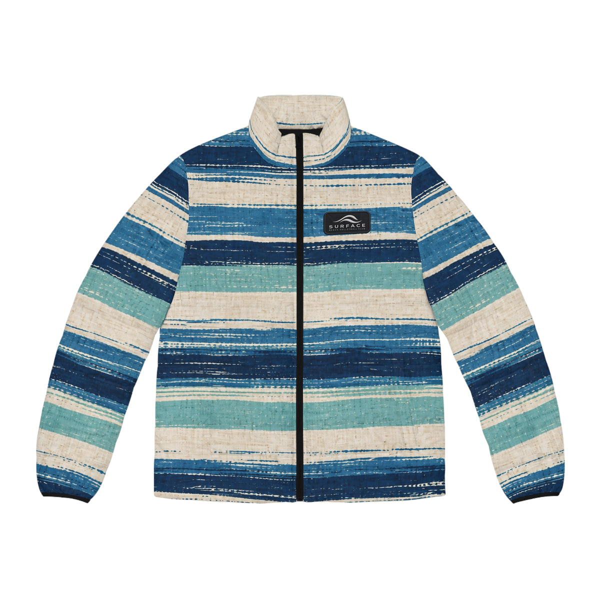 Men’s Puffer Jacket – Blue Coastal Striped Outdoor Jacket