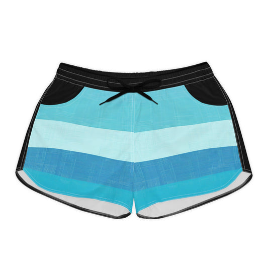 Blue Gradient Striped Women's Casual Shorts — Summer Beach Lounge AOP