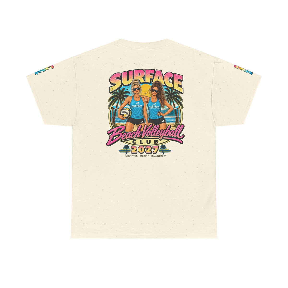 Beach Volleyball Tee — "Surface Beach Volleyball Club 2027" Retro Sunset Shirt