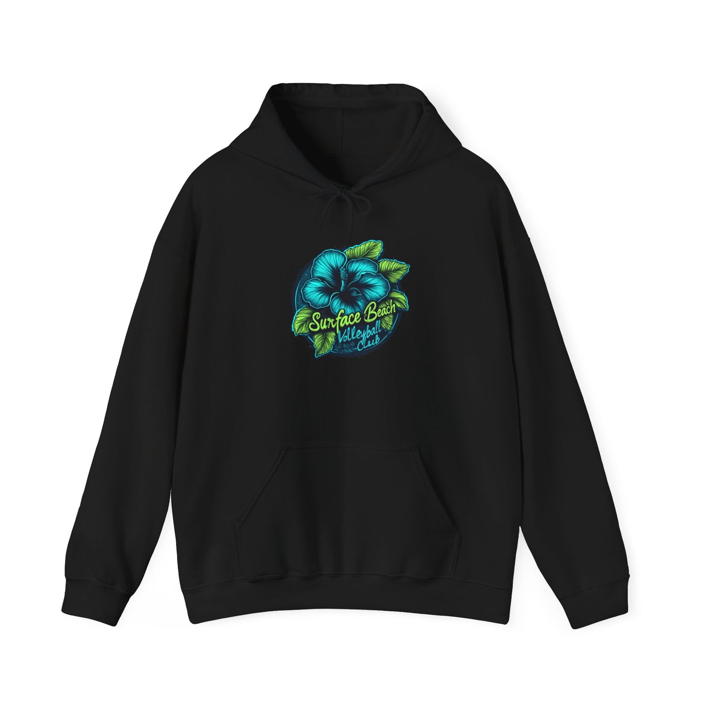 Neon Hibiscus Icon Surface Beach Volleyball Unisex Heavy Blend™ Hooded Sweatshirt