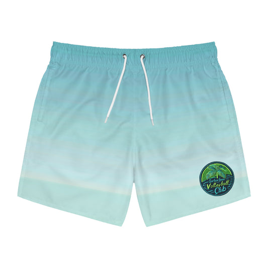Men's Beach Swim Trunks — Teal Gradient with 'Vacation Club' Emblem
