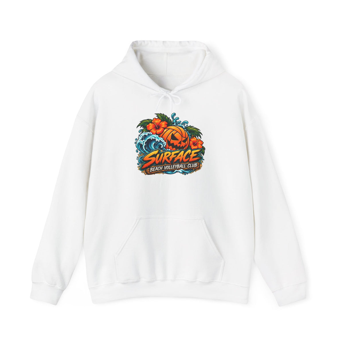 Halloween Beach Volleyball Hoodie— 'Surface' Pumpkin Wave Graphic Hooded Sweatshirt