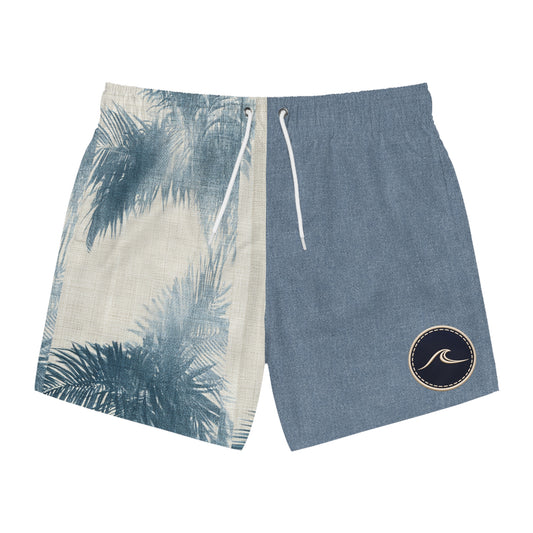 Surfache Men's Palm Split-Panel Swim Trunks — Vintage Navy Beach Shorts
