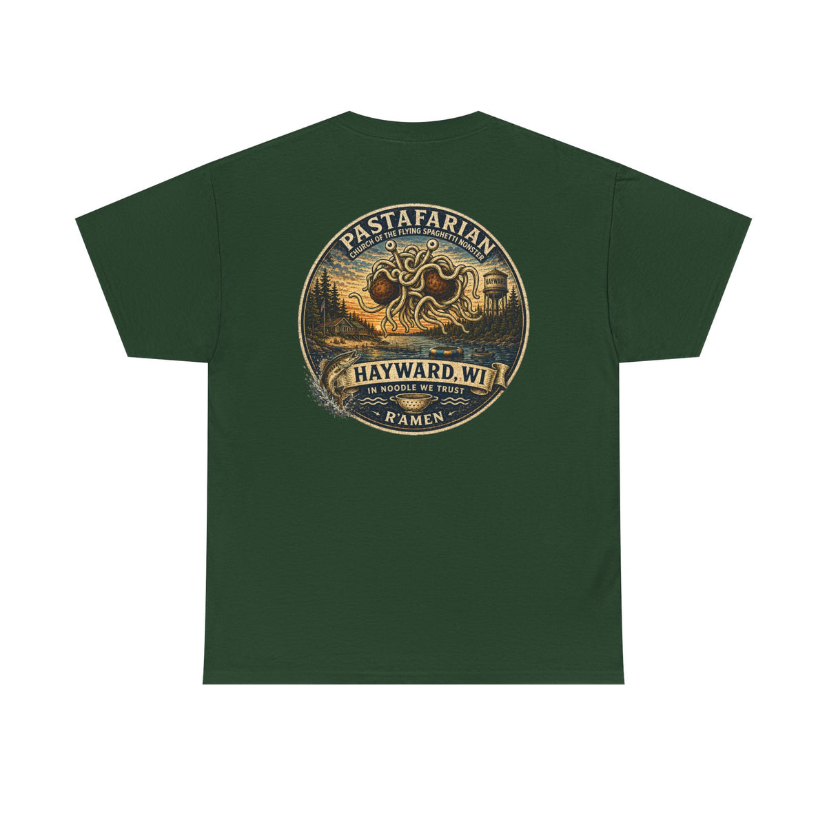 Whiplash Pastafarian T-Shirt — Vintage Hayward, WI Ramen Graphic Tee