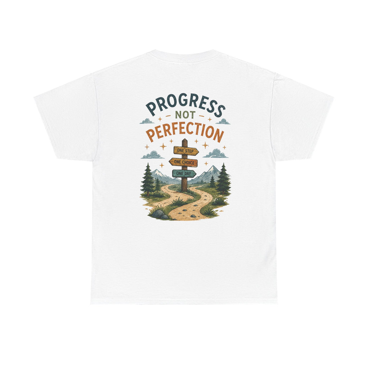 Progress Not Perfection Graphic Tee — Motivational Hiking Signback T‑Shirt