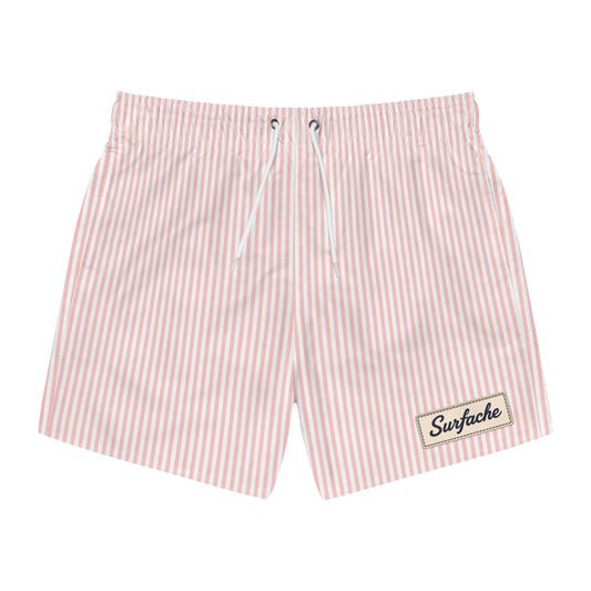 Surfache Pink Seersucker Swim Trunks-Retro Stripe Beach Shorts