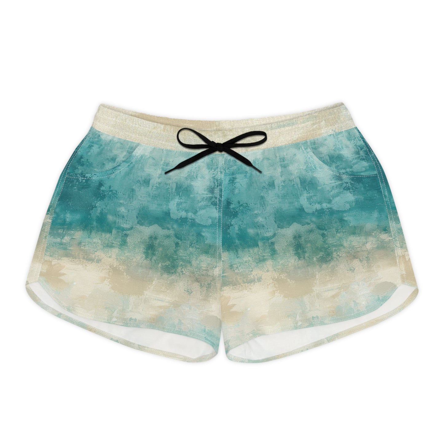 Women's Beachy Ombre Casual Shorts — Aqua Sand Tie-Waist Lounge Shorts