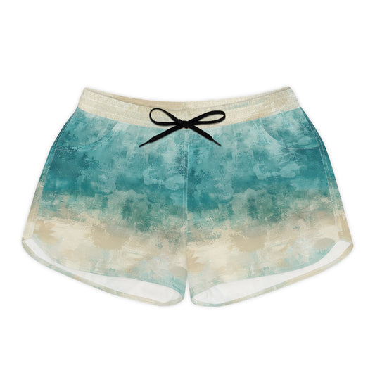 Women's Beachy Ombre Casual Shorts — Aqua Sand Tie-Waist Lounge Shorts