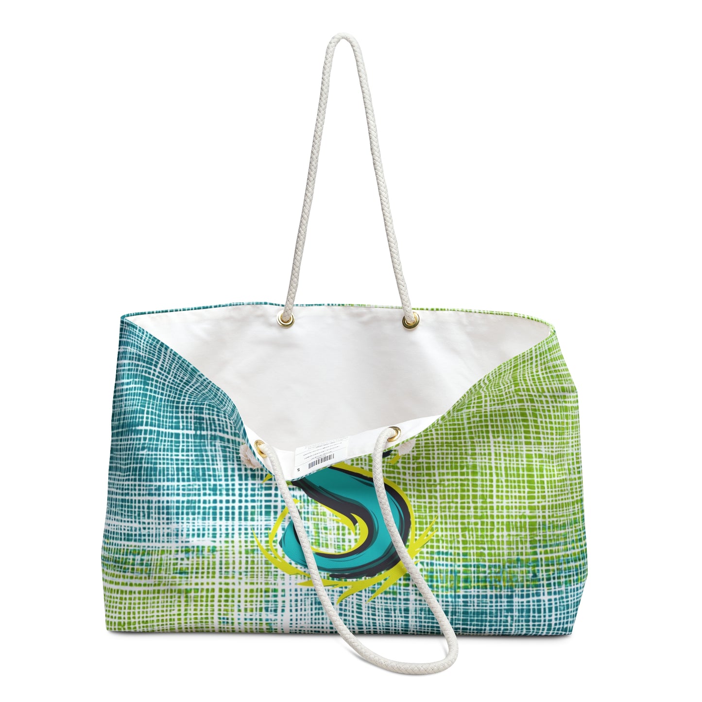 Monogram 'S' Beach Weekender Bag — Turquoise & Lime Plaid Tote