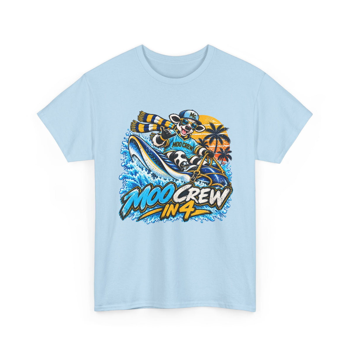 Moo Crew In 4 Ray Surfing Sunset Retro WI Teams Graphic Tee