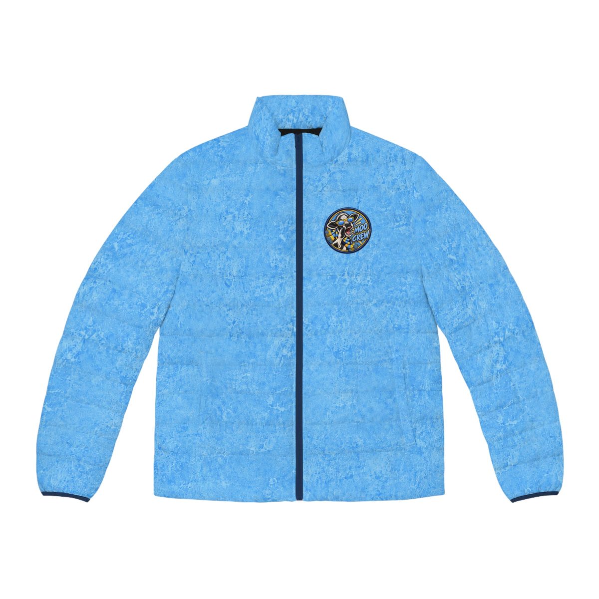 Moo Crew Call The Herd Puffer Men’s Abstract Blue Printed Puffer Jacket
