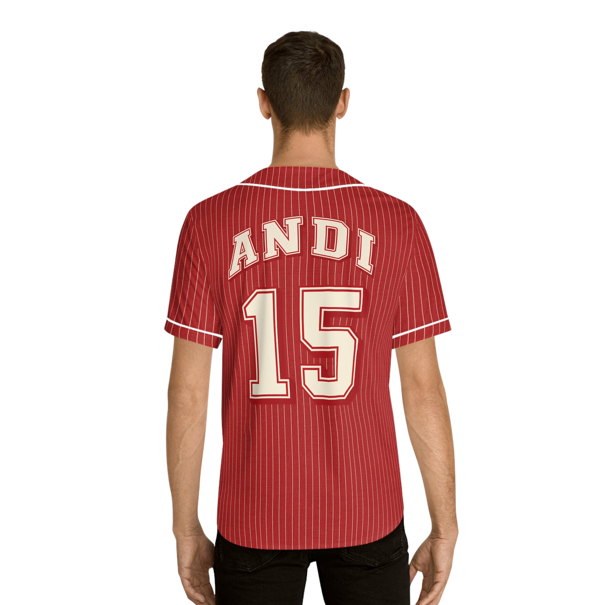 Andi Wrigley Field Retro Red Pinstripe Baseball Jersey