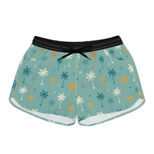 Palm Print Lounge Shorts — Teal Tropical Women's Casual Shorts