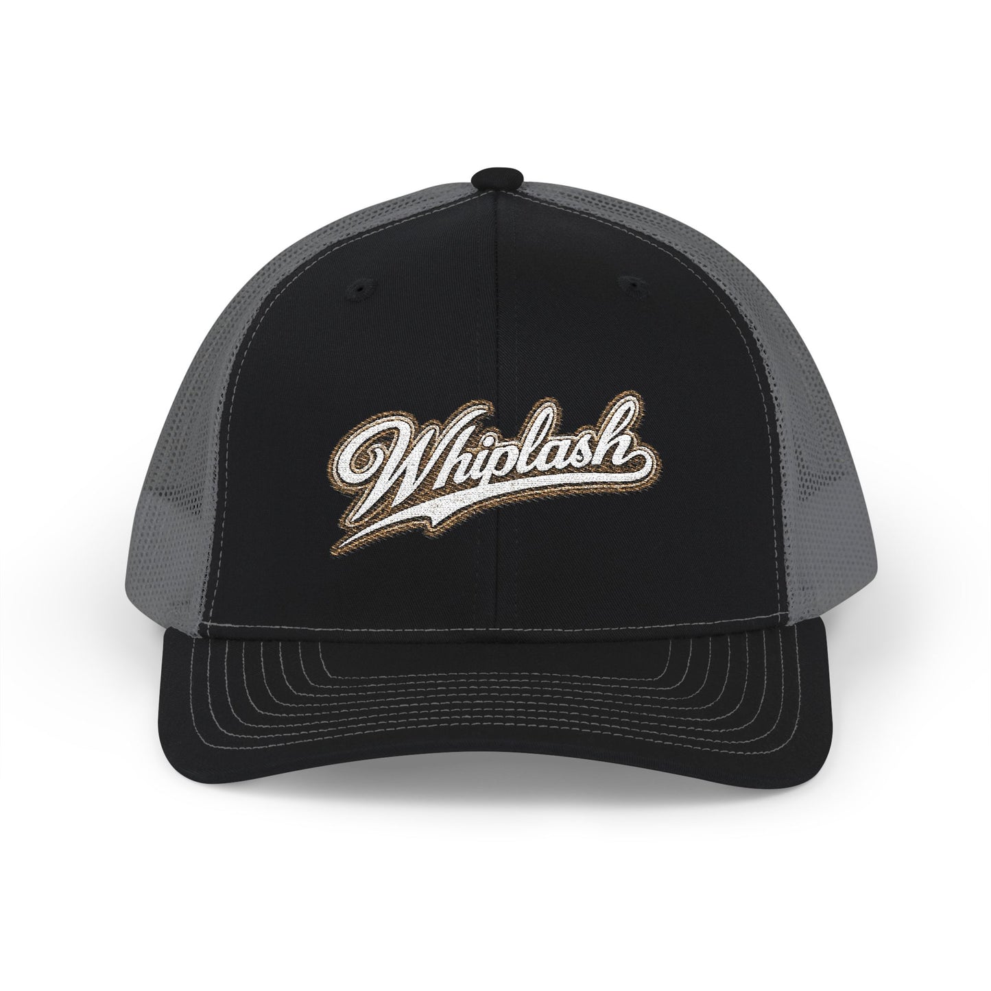 Whiplash Script Snapback Trucker Cap — Retro Baseball Mesh Hat