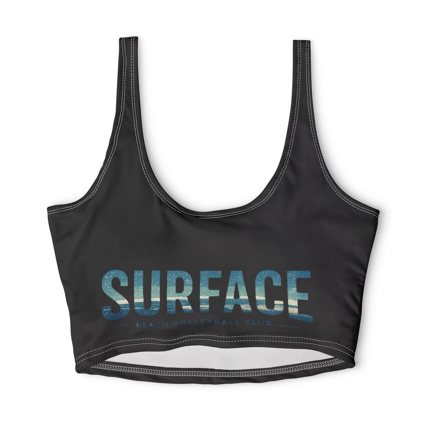 Surface Graphic Sports Bra — Ocean Text Print Crop Top