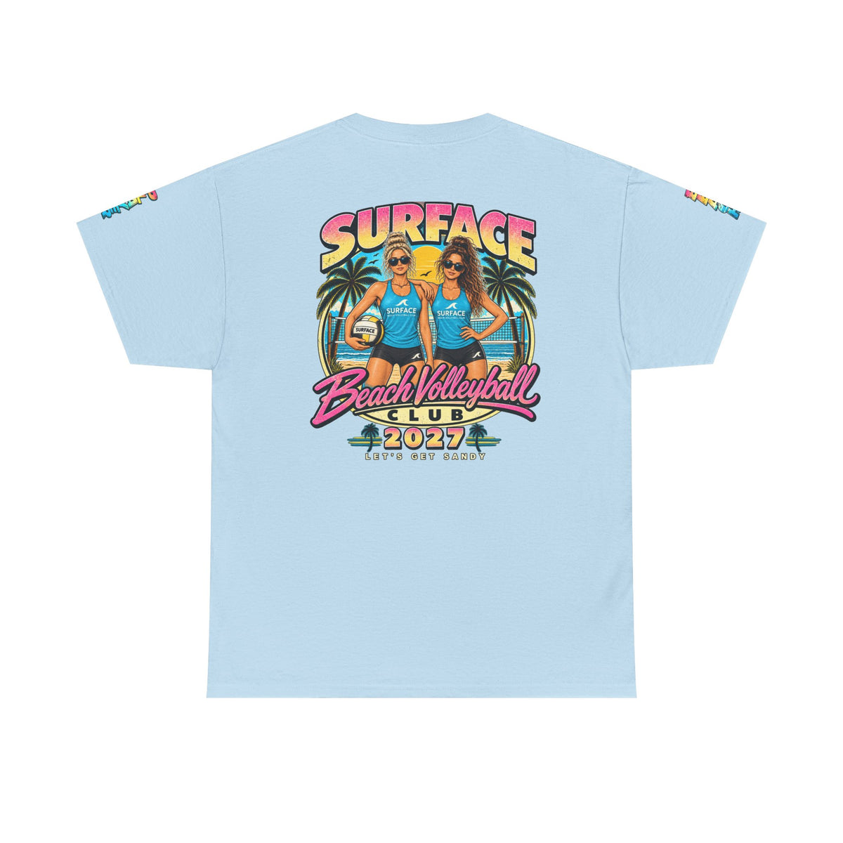 Beach Volleyball Tee — "Surface Beach Volleyball Club 2027" Retro Sunset Shirt