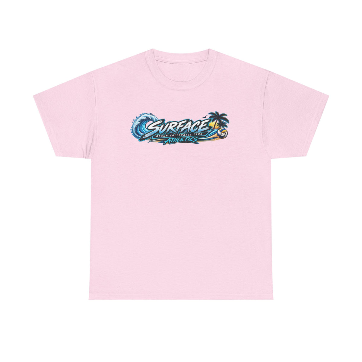 Surface Beach Volleyball Tee — Sunset Wave Palm Graphic T‑Shirt