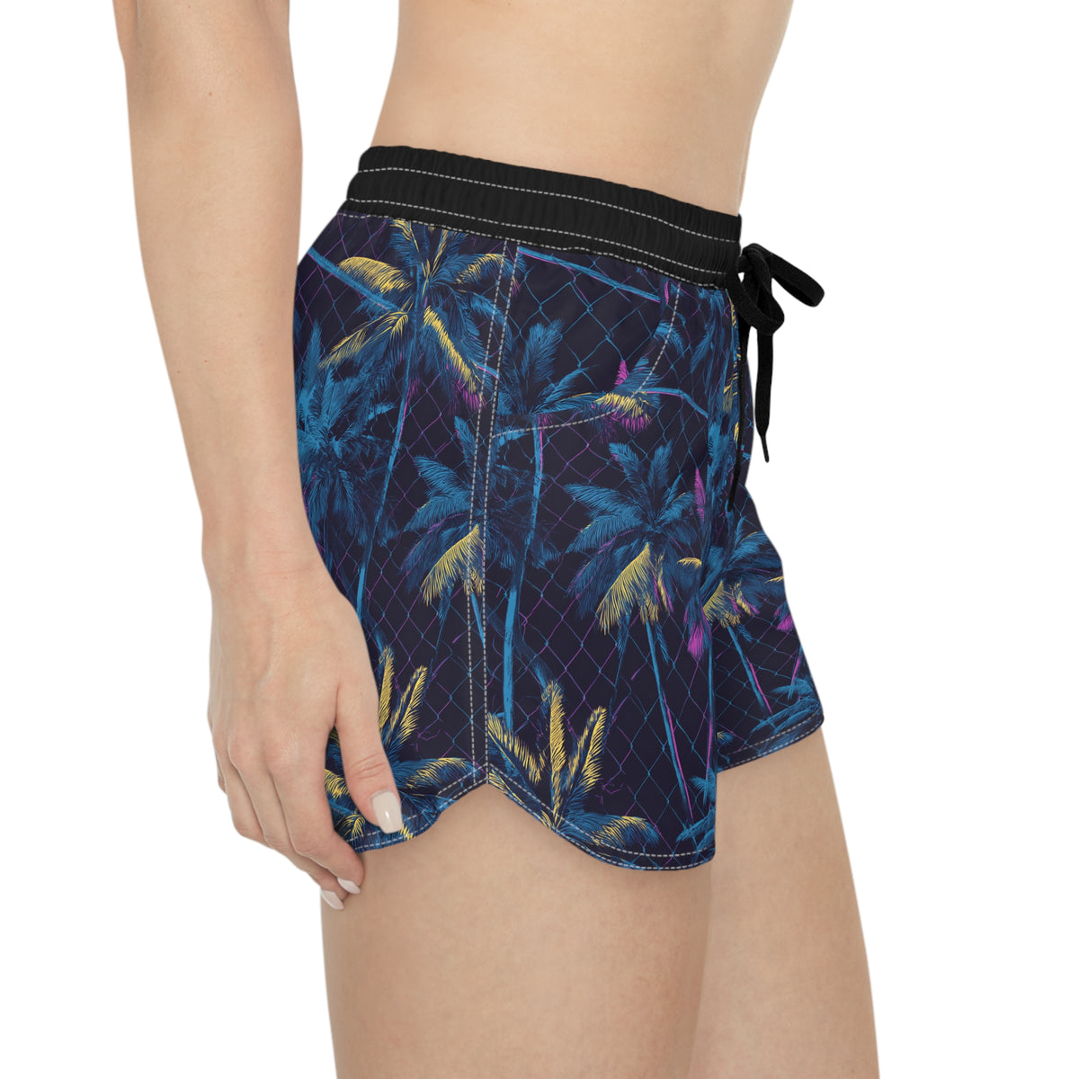 Tropical Palm Print Women's Casual Shorts — Neon Palm Beach AOP