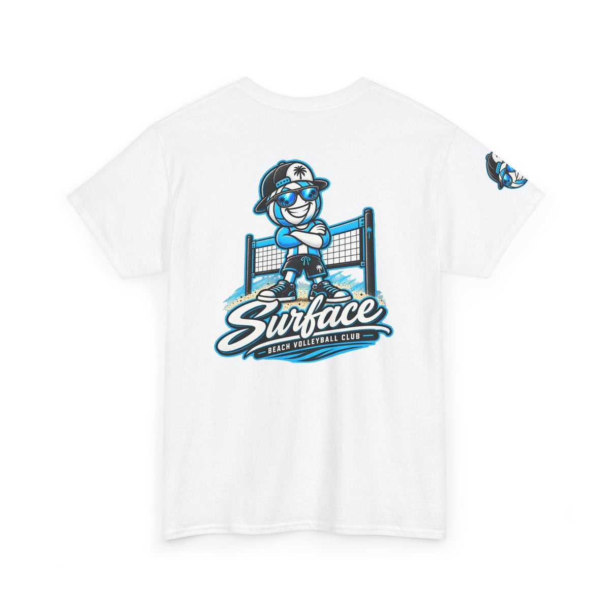 Surface Beach Volleyball Tee — Retro Smiley Palm Hat Graphic T-Shirt