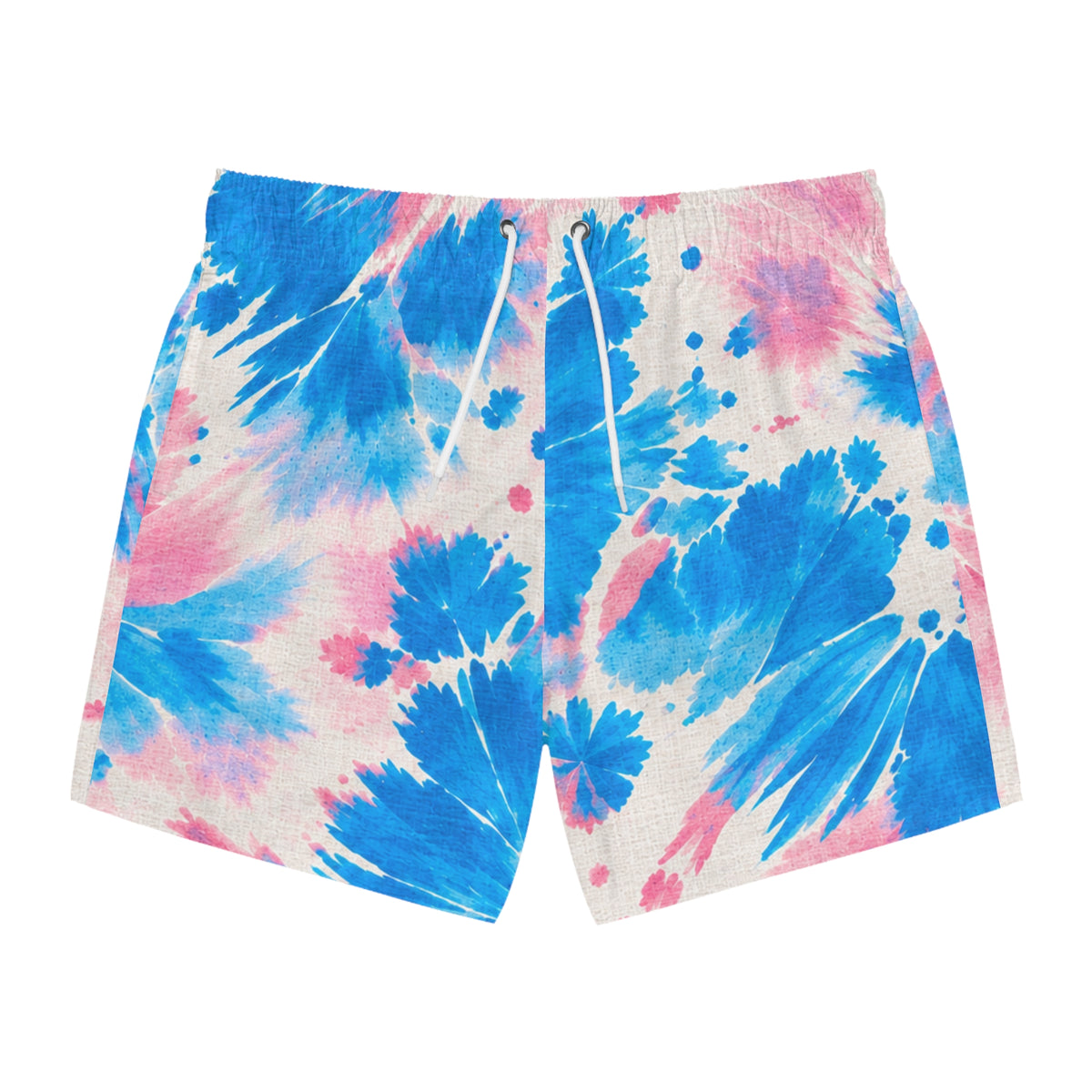 Tie-Dye Swim Trunks — Pink & Blue All-Over Print Beach Shorts
