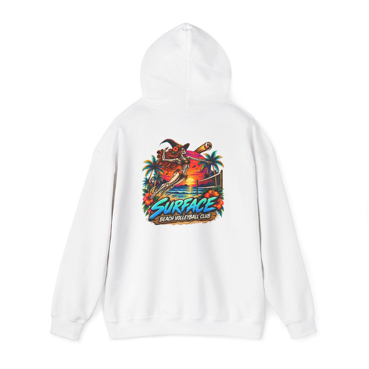 Surface Skeleton Spike Hoodie — Halloween Sunset Palm Graphic