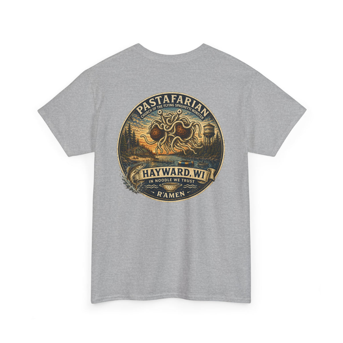 Whiplash Pastafarian T-Shirt — Vintage Hayward, WI Ramen Graphic Tee