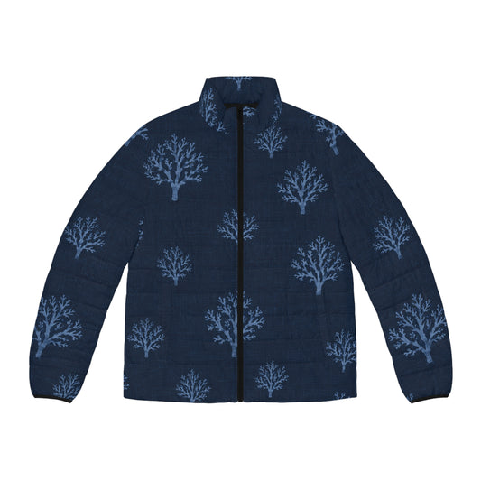 Navy Fan Coral Puffer Jacket — Men's Quilted Winter Coat