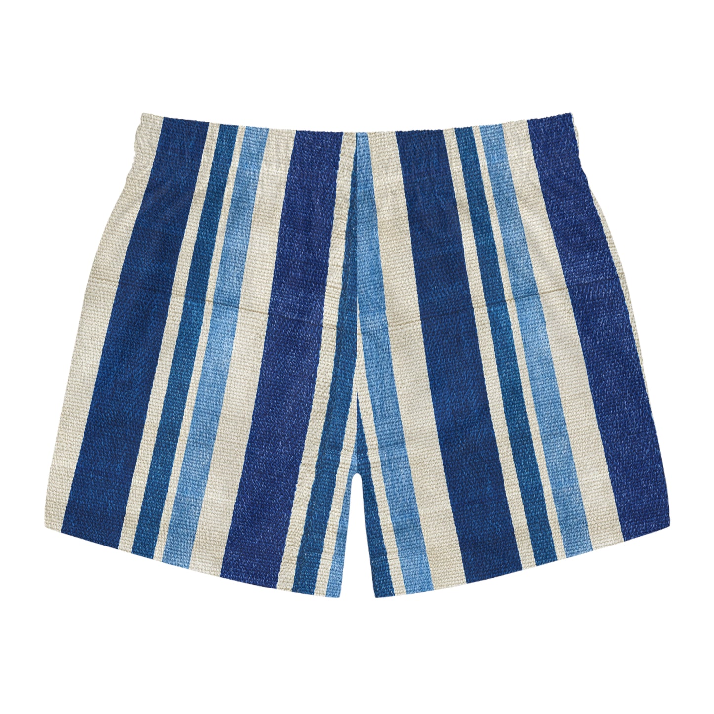 Surfache Men's Blue Striped Swim Trunks — Coastal Beach Shorts with Wave Patch