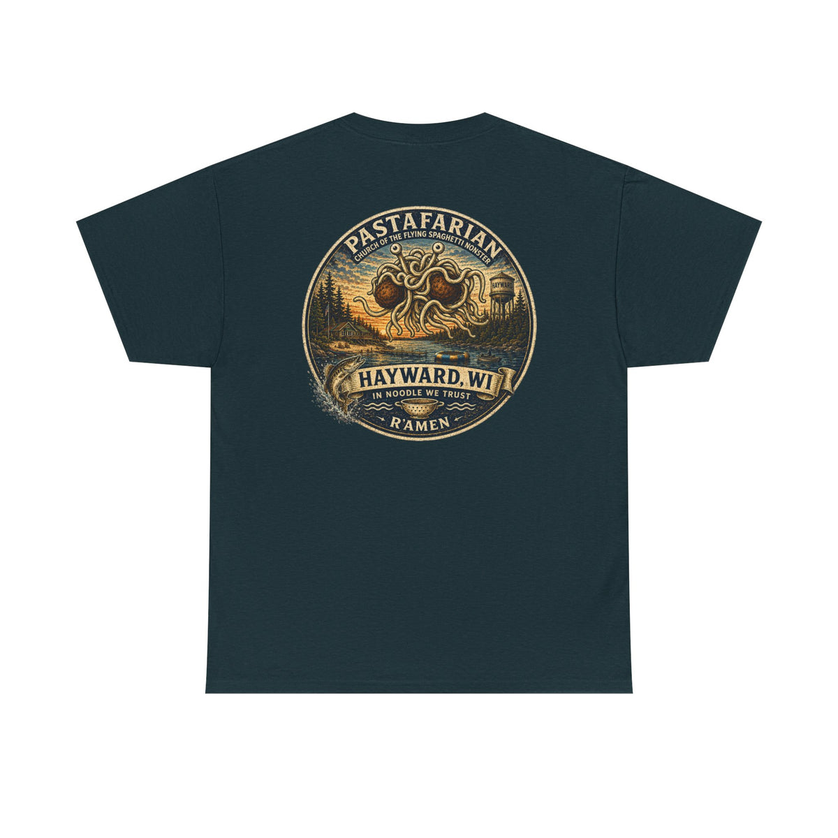 Whiplash Pastafarian T-Shirt — Vintage Hayward, WI Ramen Graphic Tee