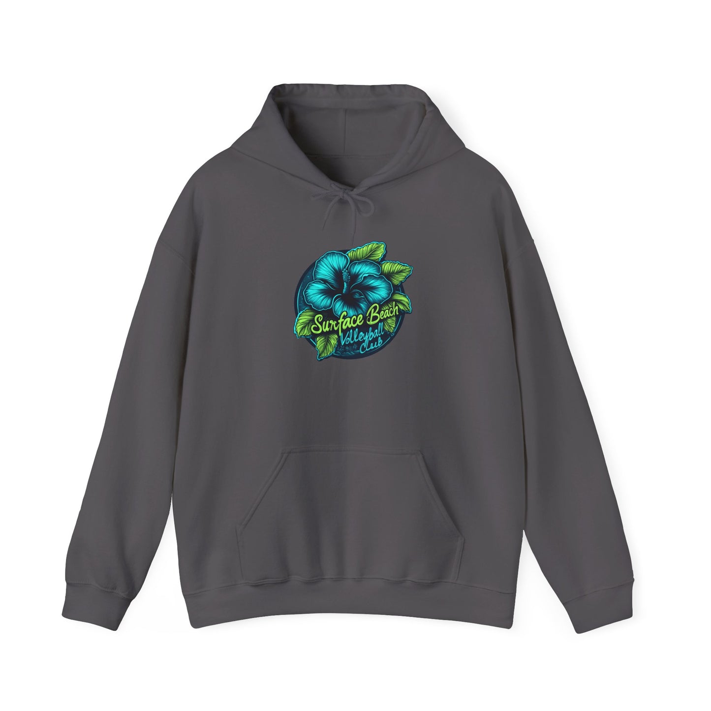 Neon Hibiscus Icon Surface Beach Volleyball Unisex Heavy Blend™ Hooded Sweatshirt