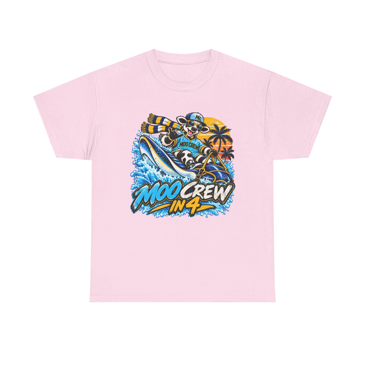 Moo Crew In 4 Ray Surfing Sunset Retro WI Teams Graphic Tee