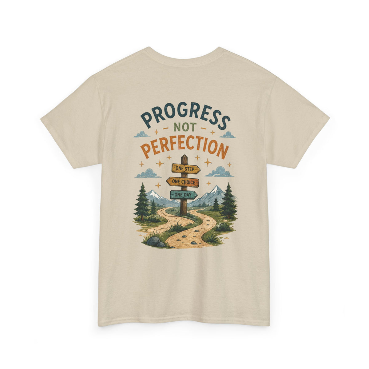 Progress Not Perfection Graphic Tee — Motivational Hiking Signback T‑Shirt