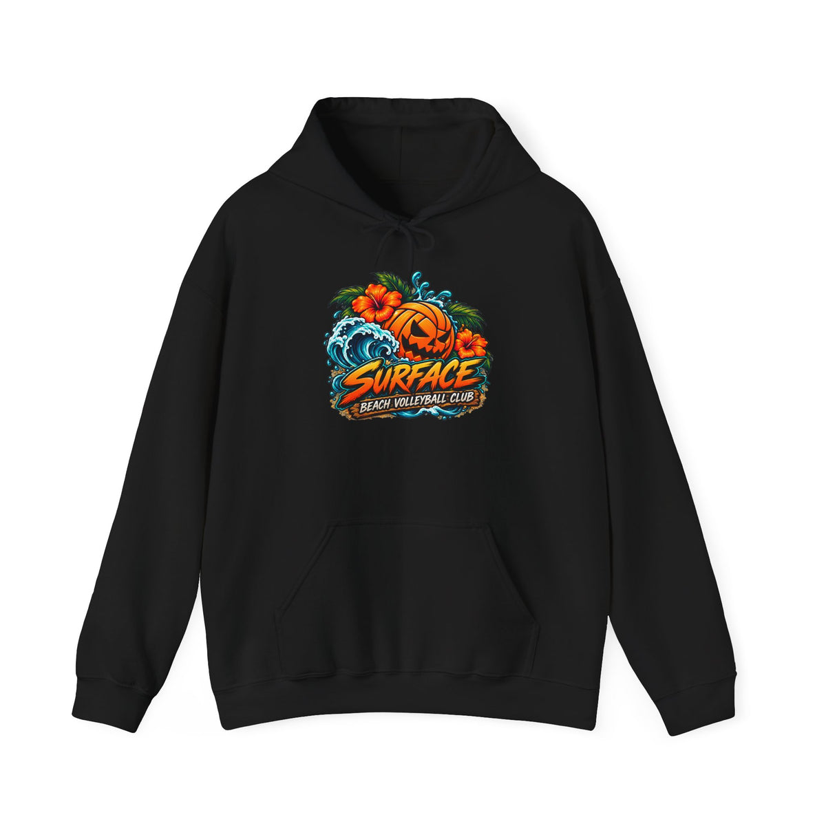 Halloween Beach Volleyball Hoodie— 'Surface' Pumpkin Wave Graphic Hooded Sweatshirt
