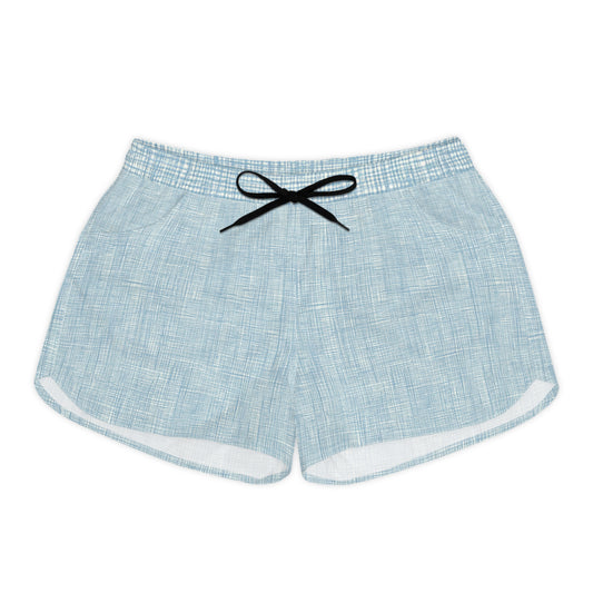 Light Blue Linen-Texture Women's Casual Shorts — Summer Drawstring Lounge Shorts