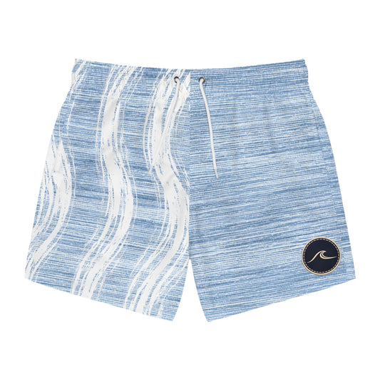Surfache Light Blue Wave Pattern Swim Trunks — Men’s Beach Shorts