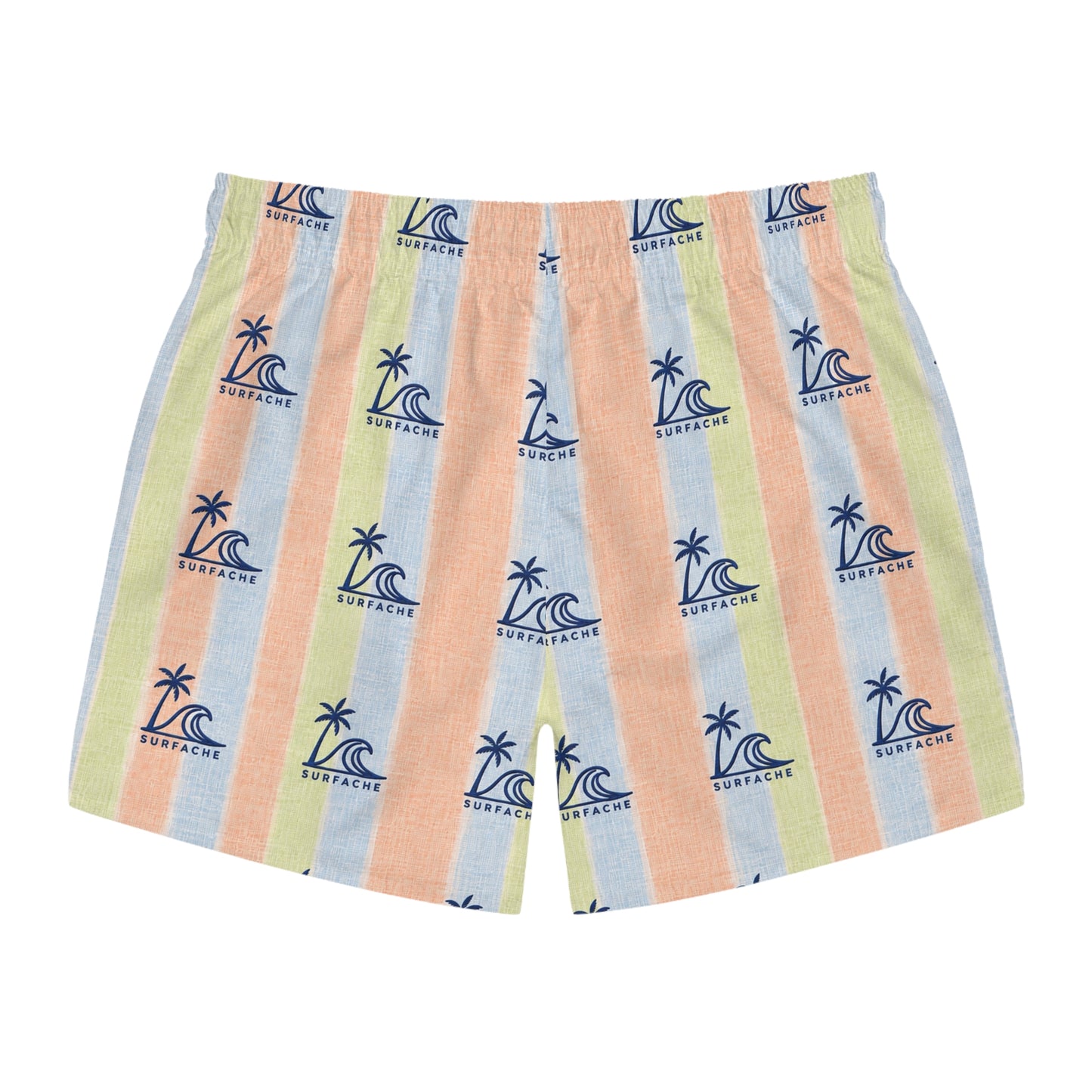 Surfache Men's Striped Palm Tree Swim Trunks — Pastel Beach Print