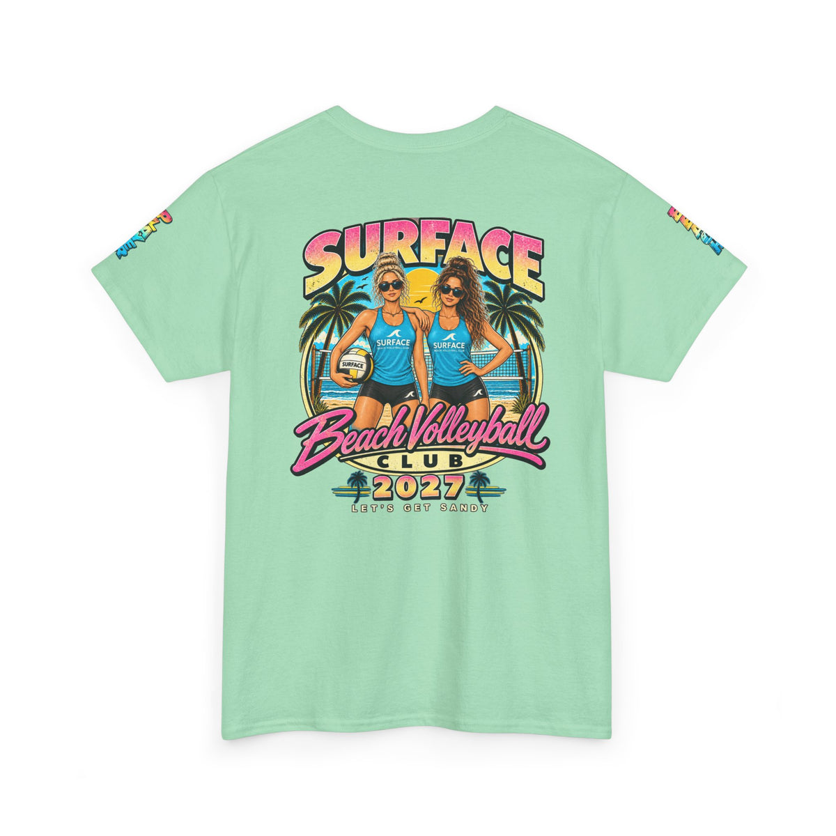 Beach Volleyball Tee — "Surface Beach Volleyball Club 2027" Retro Sunset Shirt