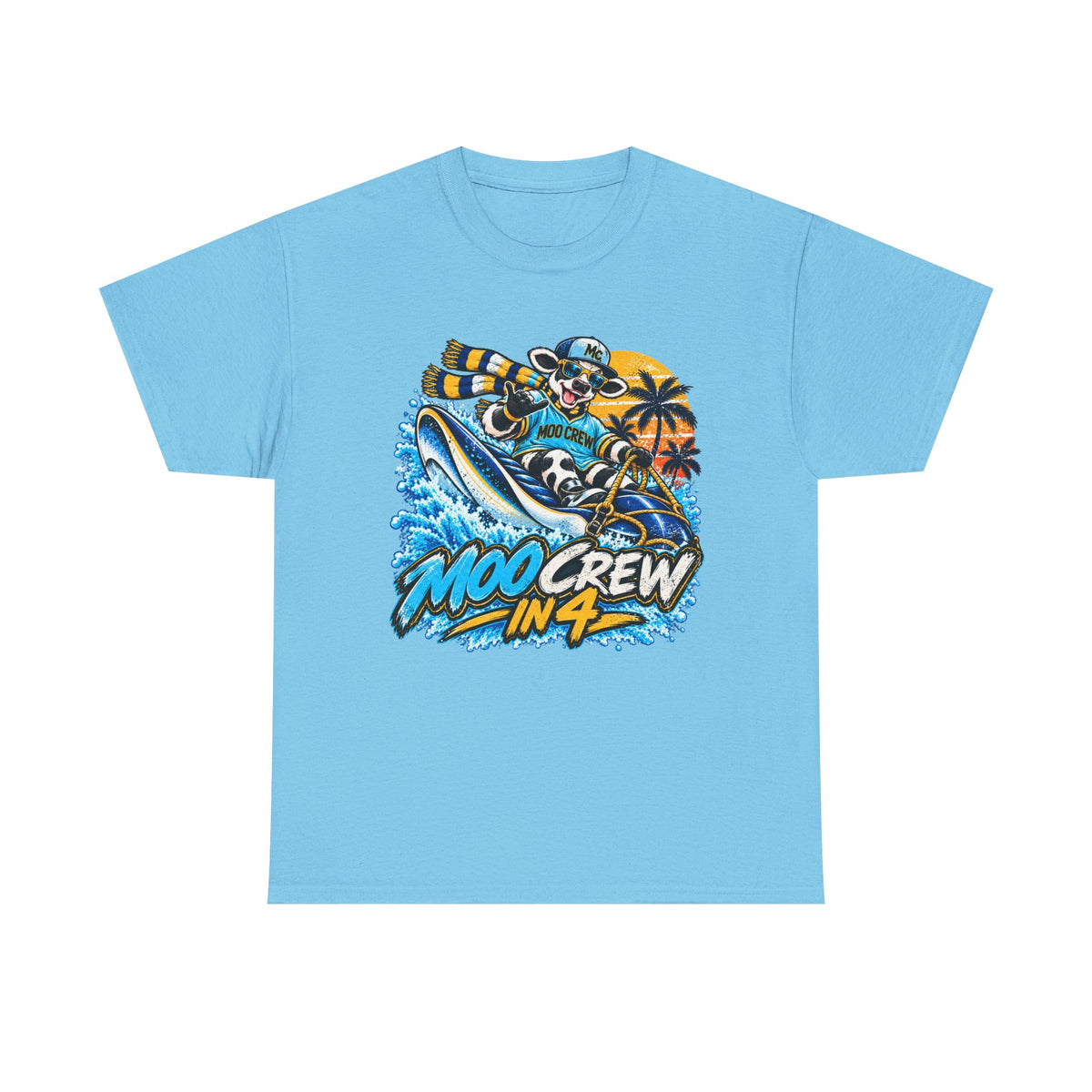 Moo Crew In 4 Ray Surfing Sunset Retro WI Teams Graphic Tee