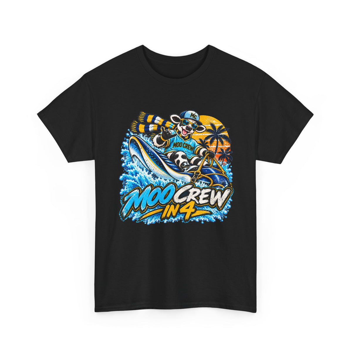 Moo Crew In 4 Ray Surfing Sunset Retro WI Teams Graphic Tee