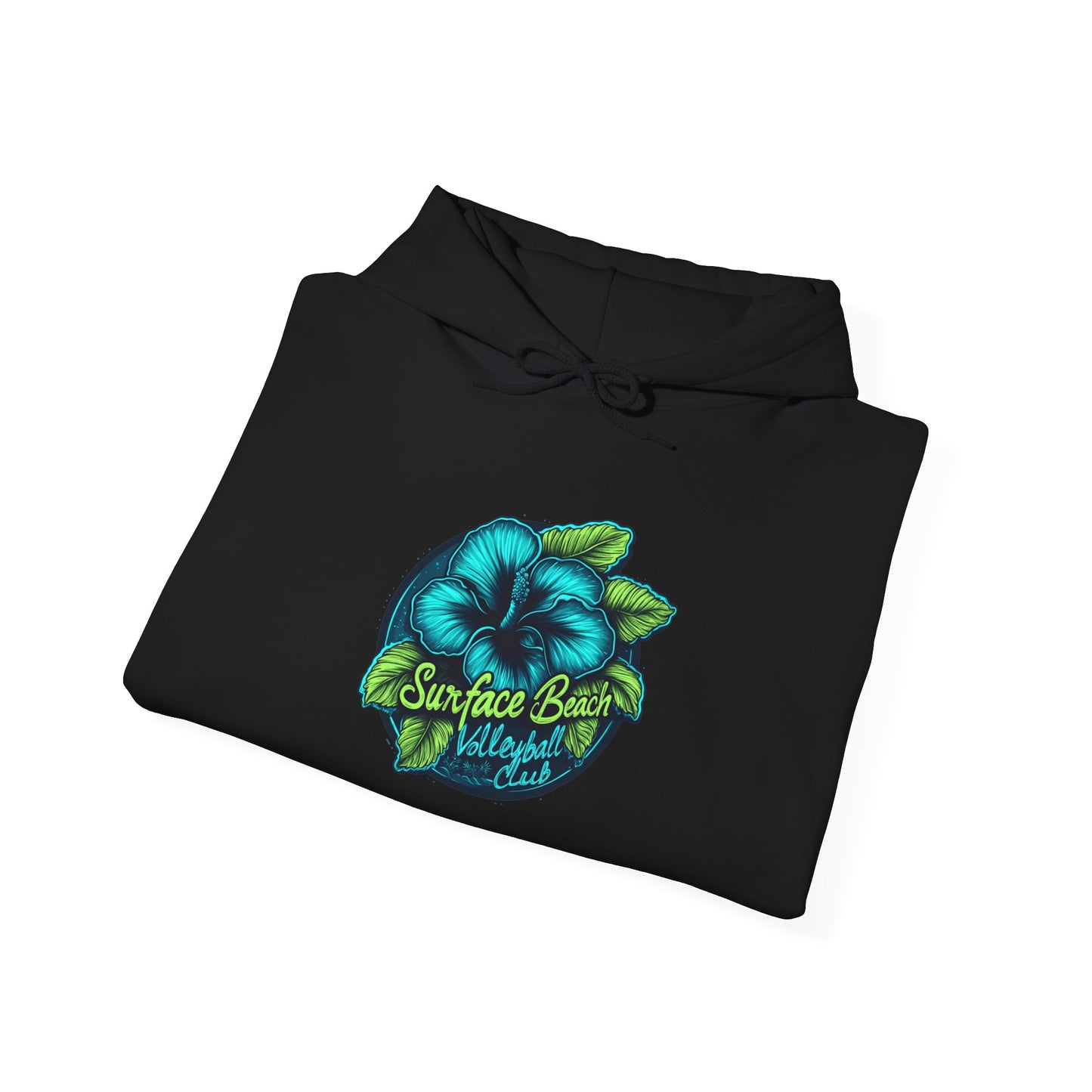 Neon Hibiscus Icon Surface Beach Volleyball Unisex Heavy Blend™ Hooded Sweatshirt