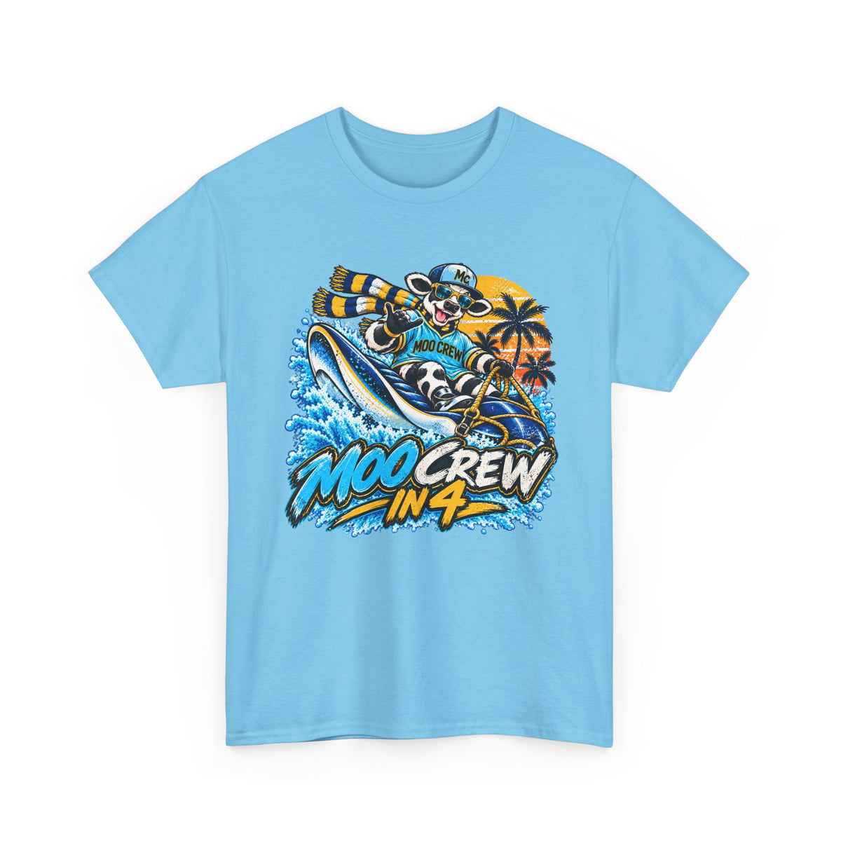 Moo Crew In 4 Ray Surfing Sunset Retro WI Teams Graphic Tee