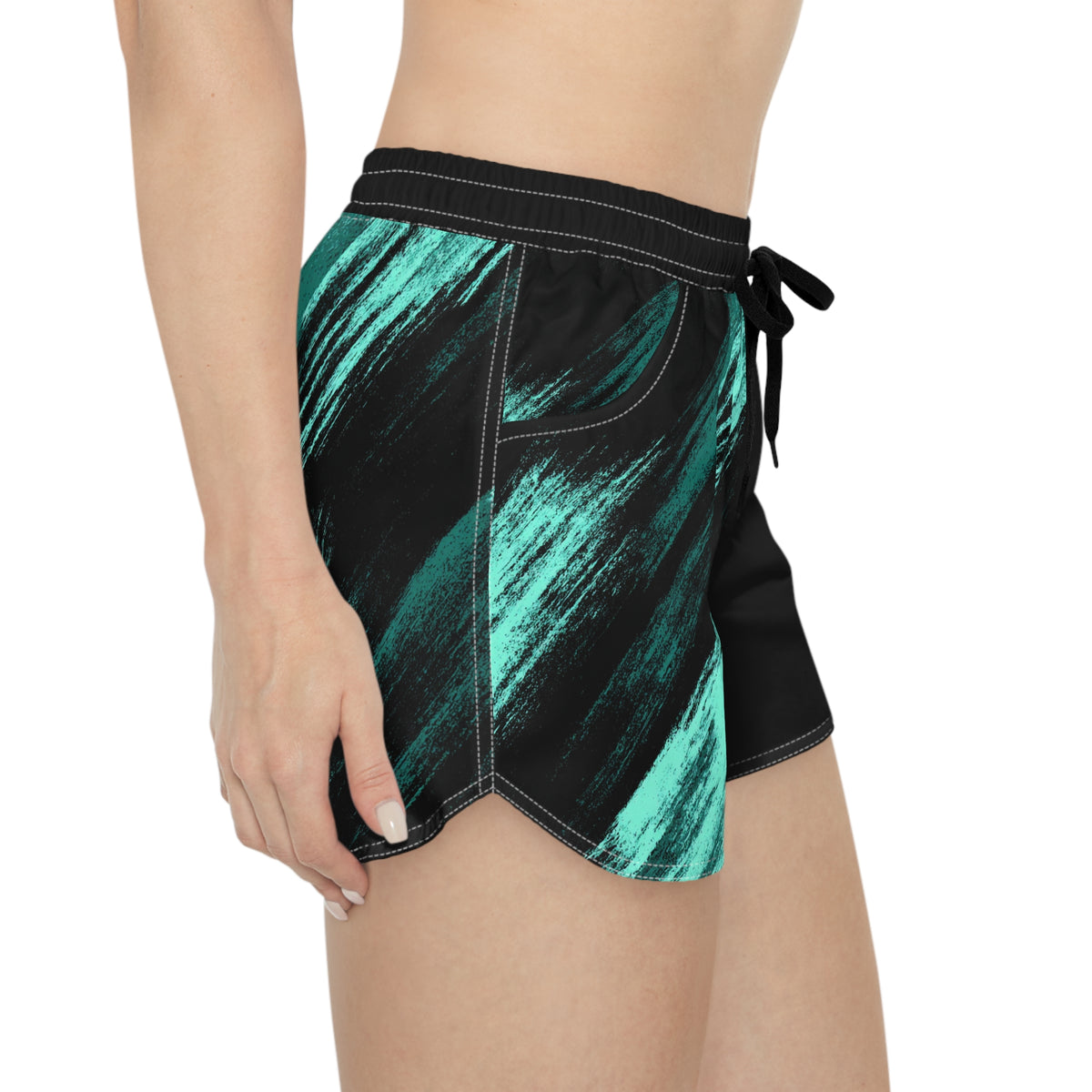 Teal Brushstroke Women’s Running Shorts — Casual AOP Athletic Shorts