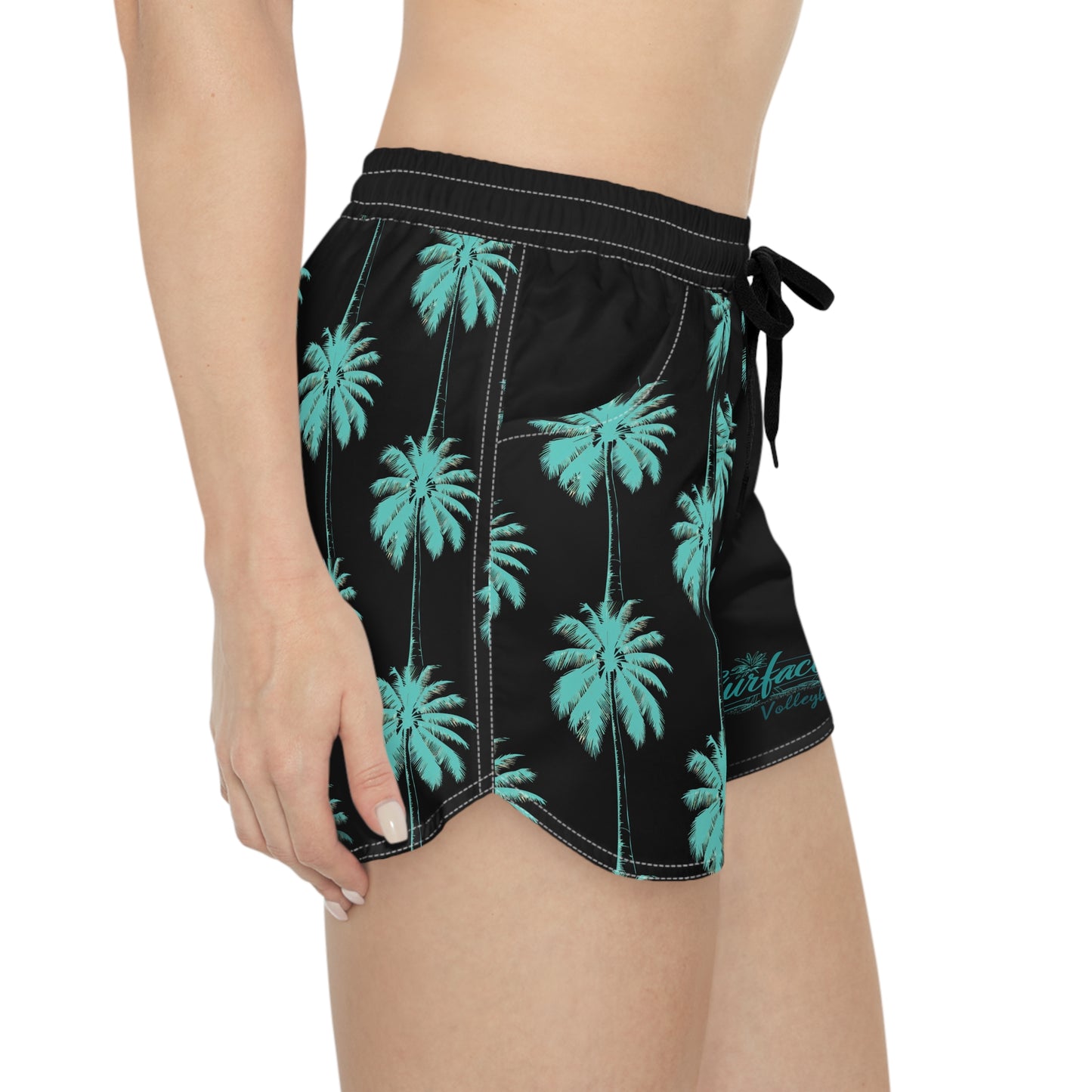 Palm Print Beach Shorts — 'Surface Beach' Women's Casual Swim/Beach Shorts