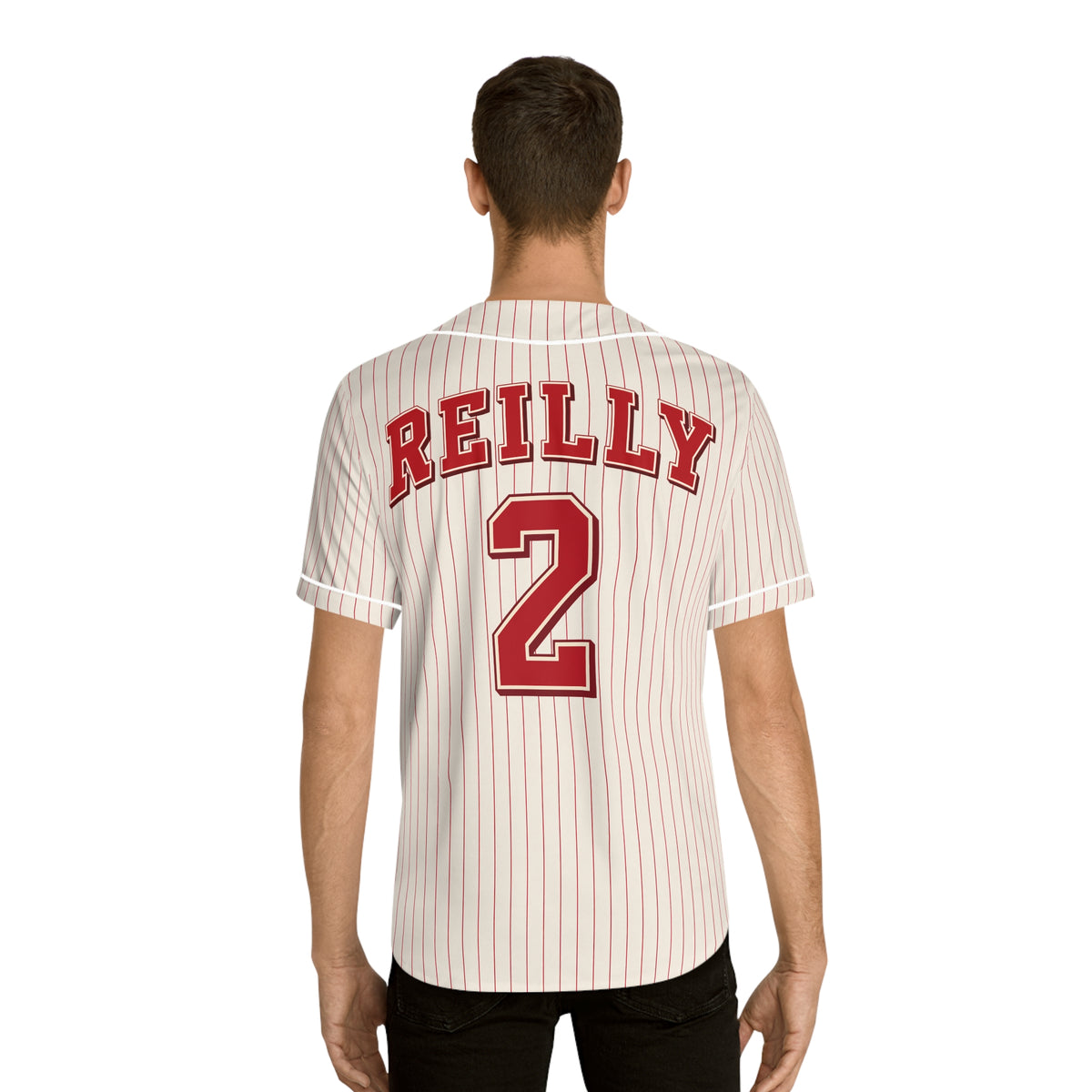 Reilly Wrigley Field Retro Red Pinstripe Baseball Jersey