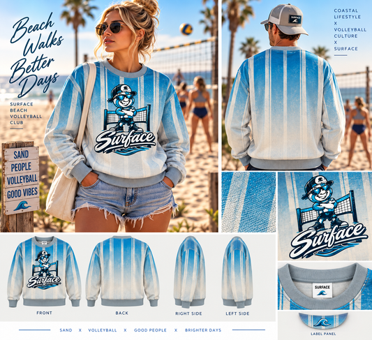 Surface Mascot Sublimated Recycled Sweatshirt — Retro Beach Volleyball Club Graphic Crewneck