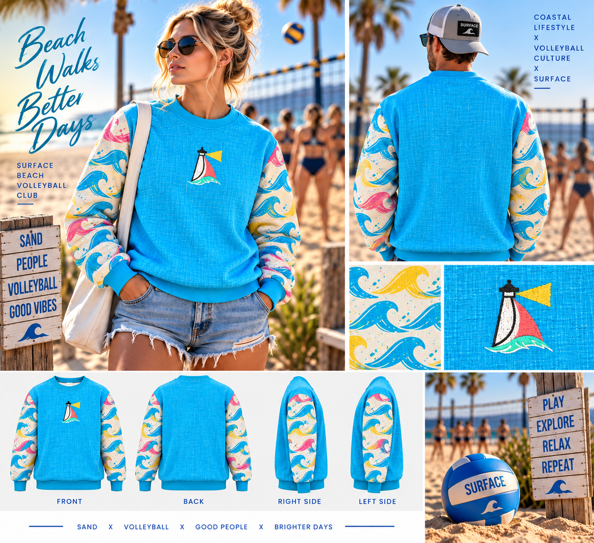 Beach Club Collective Sailboat Sublimated Sweatshirt — Recycled All-Over Print