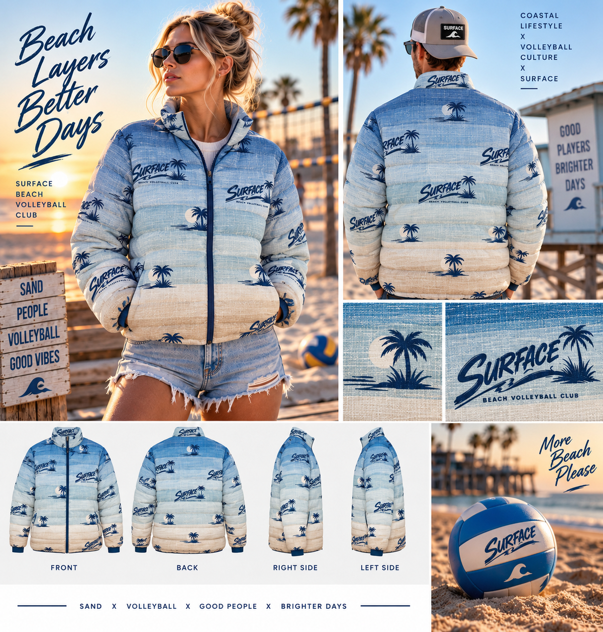 Puffer Jacket — Surfside Palm All-Over Print